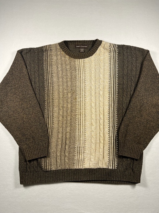 Liberty sweaters Other - Vintage 90s Cable Tight Knit Brown Pullover Crewneck Sweater Men Size XL